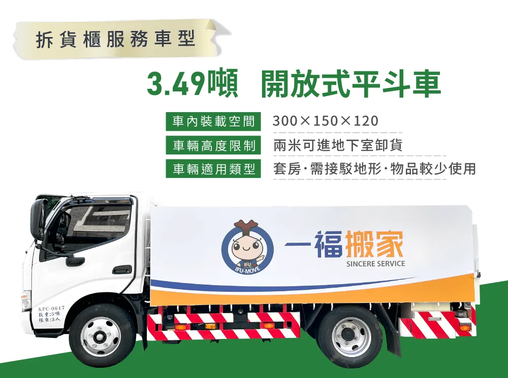 拆貨櫃推薦一福搬家,套房.需接駁地形.物品較少族群使用 拆貨櫃服務車型-拆貨櫃服務推薦