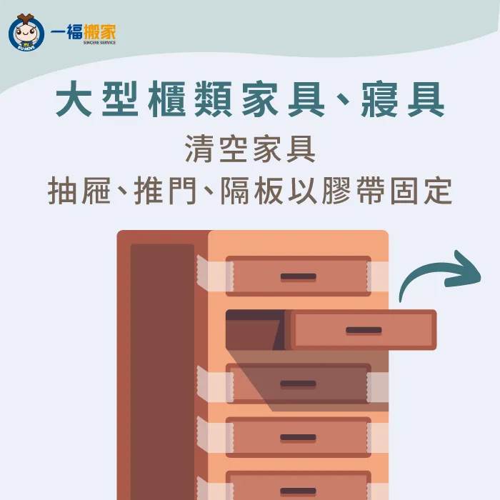 櫃子的抽屜要取出或用膠帶固定住 快速搬家 方法-大型家具