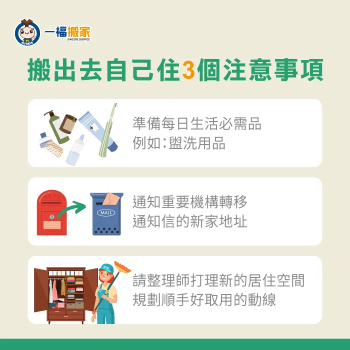 搬出去住有哪些需要注意跟了解的嗎?讓一福搬家告訴你3個重點 搬出去住注意事項-搬出去自己住