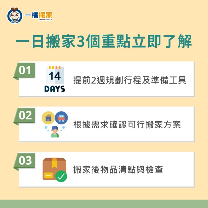 了解一日搬家要注意的3個搬家重點,能讓搬家更順利輕鬆 一日搬家重點-一日搬家