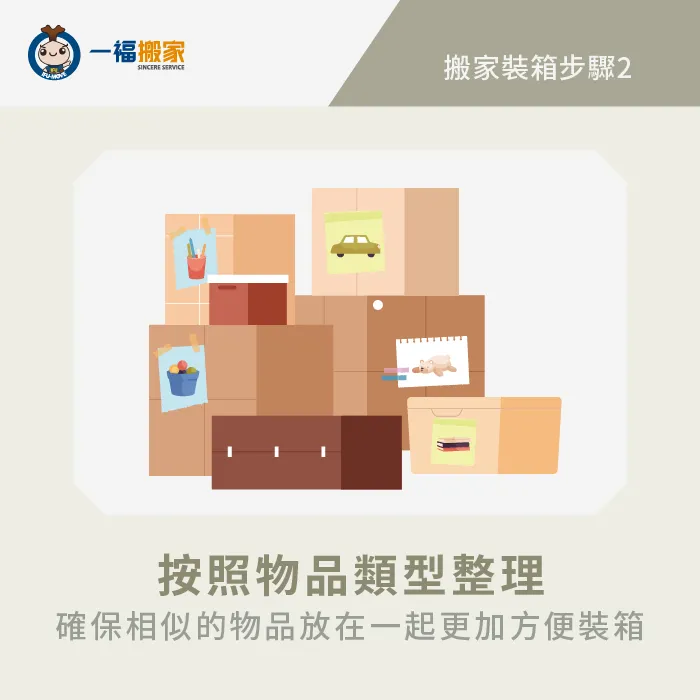 按照物品種類整理,有助於裝箱更加有效率 根據物品類型整理-裝箱 搬家