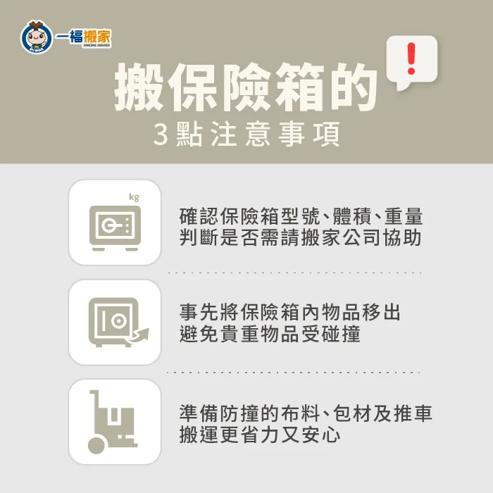 部分保險箱重量重、體積大,因此事前的準備格外重要,能讓搬運過程更加順利! 搬保險箱的3大重點-搬保險箱
