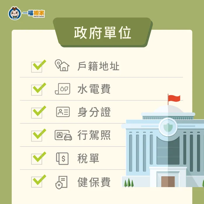 需修改的政府單位資訊-搬家要改哪些地址