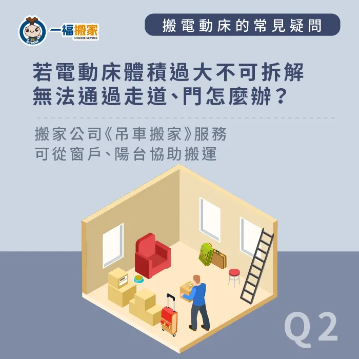 若家中有超大型家具如電動床、沙發等,可以選擇搬家公司的吊車搬家服務! 吊車搬家解決超大型物件的搬運-電動床搬運