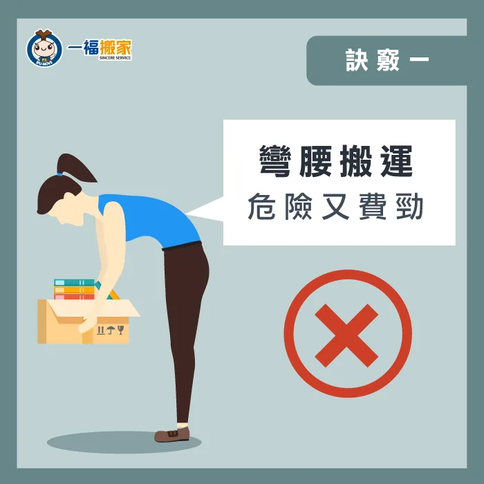 台中太平搬家公司【一福搬家】提醒您:搬重物時彎腰不僅容易受傷又費力 彎腰搬運危險又費勁-怎麼搬重物