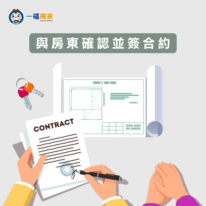 與房東確認所有租房細項後,一定要簽訂合約以確保雙方的權益 與房東確認並簽訂合約-租屋搬家