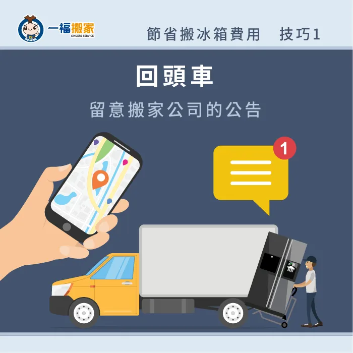 確認搬家公司近期有沒有回頭車的訊息,有機會降低只搬冰箱費用 回頭車搬冰箱-只搬冰箱費用