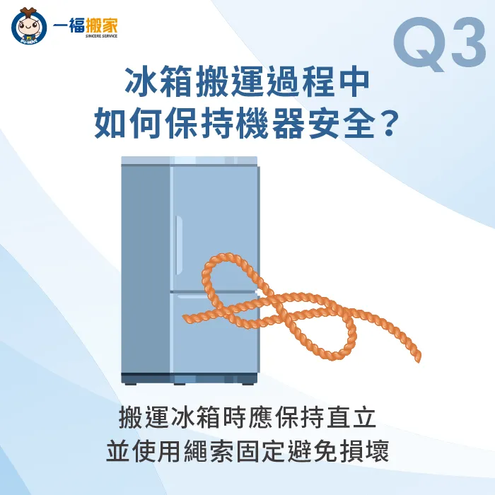 搬運時建議使用適當工具固定冰箱,保持直立運輸,確保壓縮機不受損 箱搬運過程中保持機器安全的方法-冰箱搬家準備