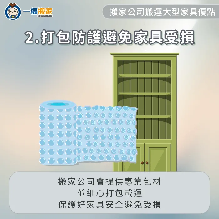 搬家公司有充足專業包材,可用於保護個人資產安全,避免家具受損 使用專業包材保護家具安全-大型家具 搬家