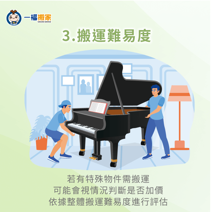 若搬運的物件較為特殊,需依據搬運難易度、作業時間等,多方面評估是否需額外增加費用 需評估搬運物件的特殊性-公寓 搬家 費用