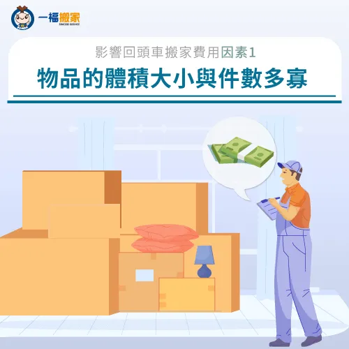 事先告知物品體積與件數,以利搬家公司安排合適的回頭車噸數大小與載運空間! 物品的大小與件數-回頭車搬家費用