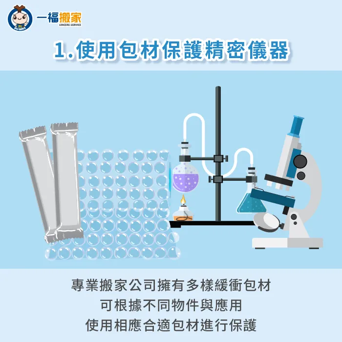 實驗室內的精密儀器,可使用搬家公司準備的工業用PE膠膜或軍毯進行保護 搬家公司有提供專業搬家包材-實驗室 搬家