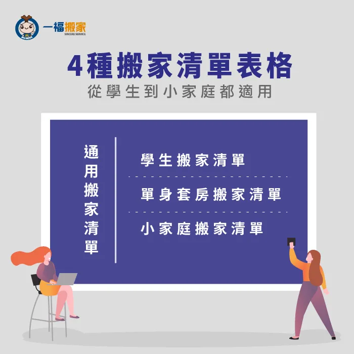 一福搬家提供搬家通用的打包清單給各位,並且建議3種族群在搬家時應該要特別注意攜帶的物品! 搬家清單表格-台中搬家公司推薦