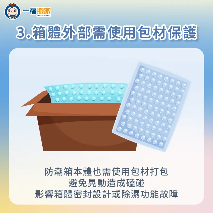 防潮箱本身也建議使用包材保護,避免不小心磕碰而影響內部電子元件或箱體結構 防潮箱本體也需使用包材保護-防潮箱 搬家
