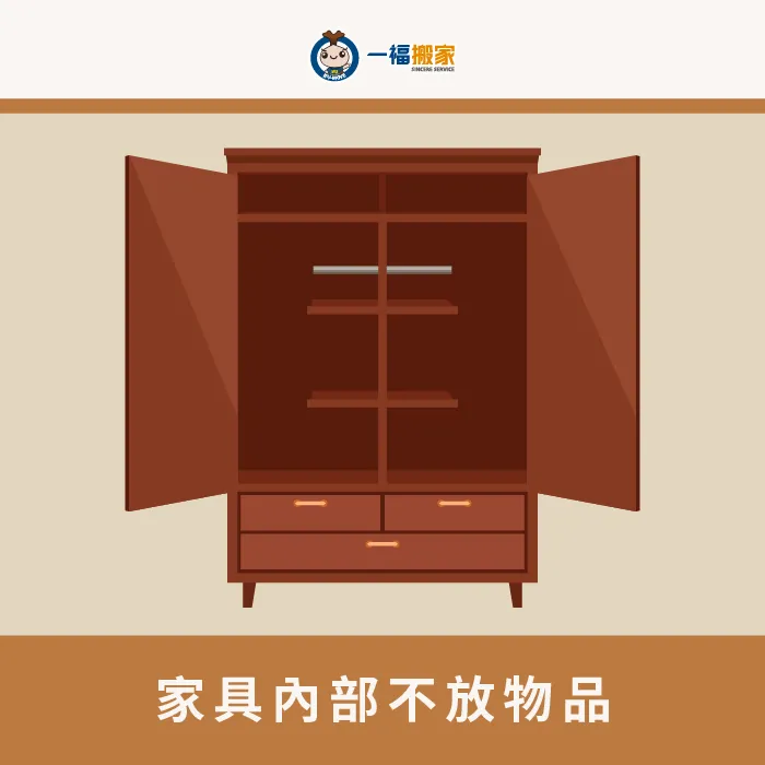 搬運前家具內部保持乾淨、不放任何物品 家具內部清空-台中搬家公司