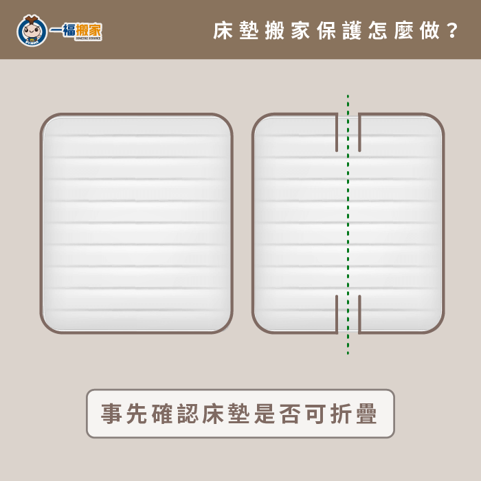 在搬運床墊前事先確認自家的床墊是否為可以摺疊的樣式，方便之後的搬運！