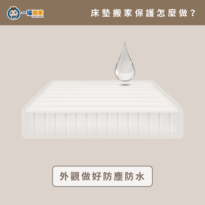 在搬運床墊前為了確保床墊的潔淨，一定要為床墊進行防塵及防水！