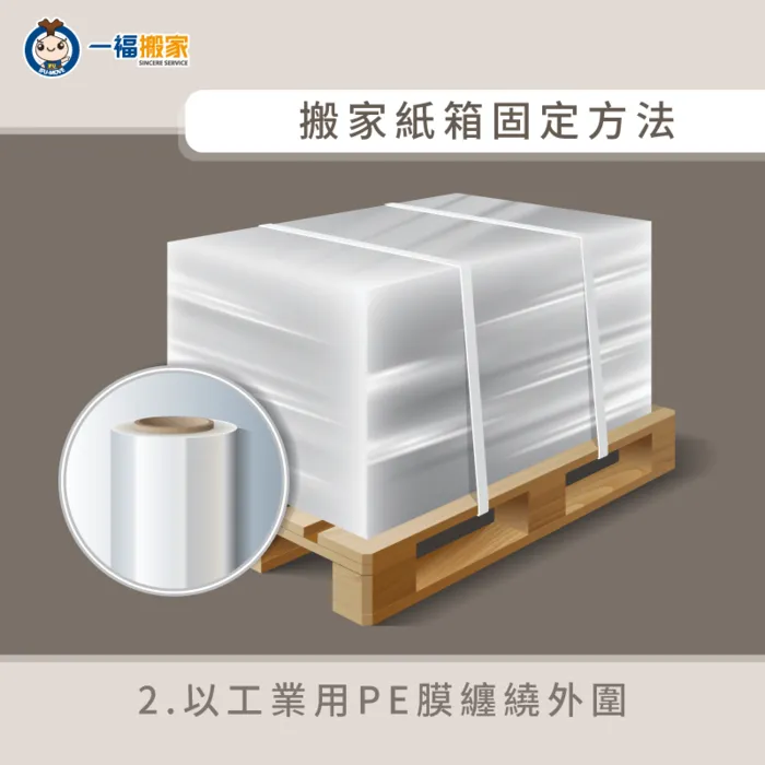 運用工業用PE膠膜捆住紙箱,不僅防水也更安全 以工業用PE膜固定-搬家紙箱固定