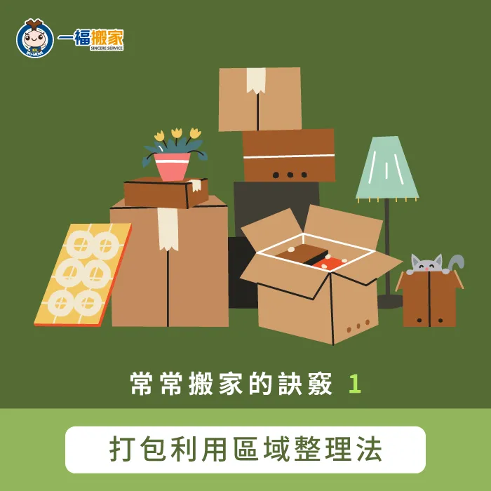 使用區域整理法可以快速地進行物品打包,也能更節省搬家後的整理時間! 使用區域整理法-經常搬家