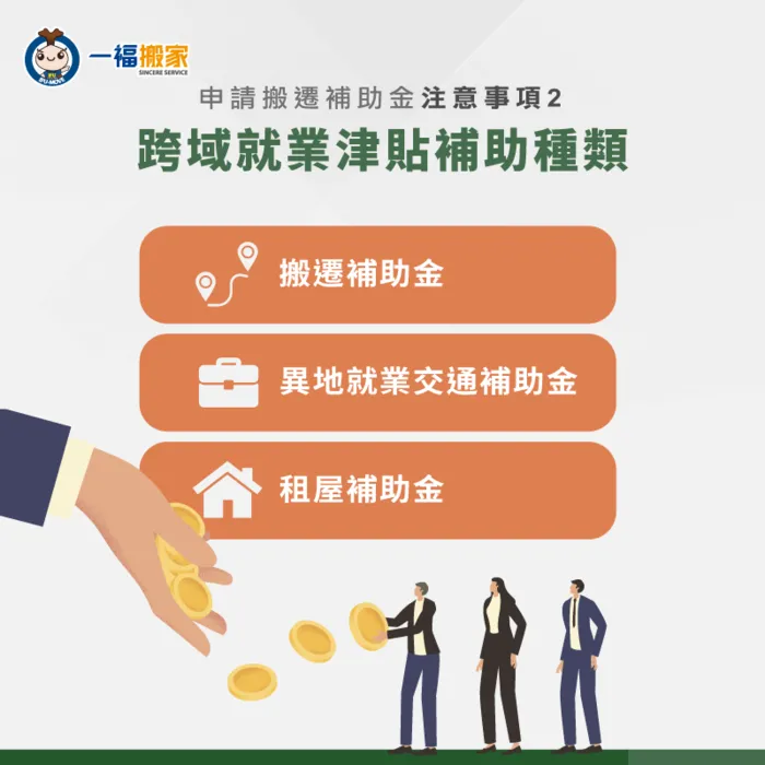 跨域就業補助又分為3種類型,快來看看自己是否符合吧! 跨域就業補助種類-搬遷補助金申請