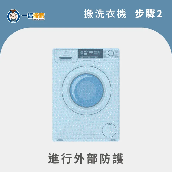 在搬運前一定要為洗衣機進行外觀的防護,不只防止刮傷、撞傷,更要將管線固定在機器上! 為洗衣機做好外觀的防撞保護-搬洗衣機方法