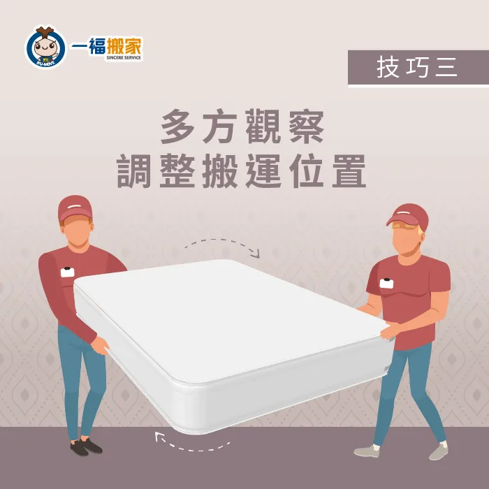 在搬運進行中多觀察周遭的空間,讓小空間搬運不卡卡! 多方觀察調整搬運位置-床墊搬不上去怎麼辦