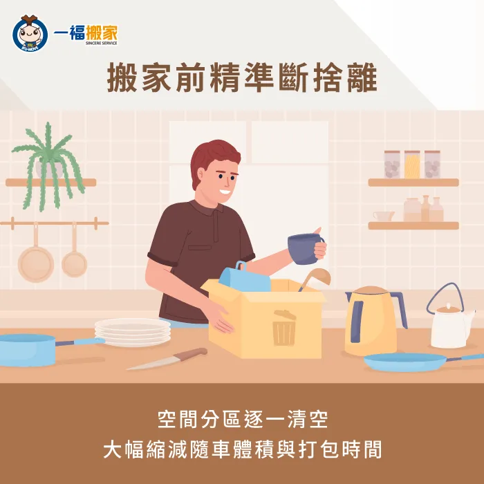 搬家前落實精準斷捨離,減少不必要物品,能大幅加快裝載與拆箱效率 搬家前斷捨離分區整理-快速搬家的方法
