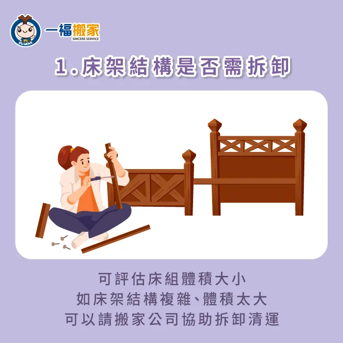 如果床架結構複雜,不知道該如何拆卸與搬運,建議直接請搬家公司到場清運 床架結構不易拆卸可請搬家公司幫忙-床組回收