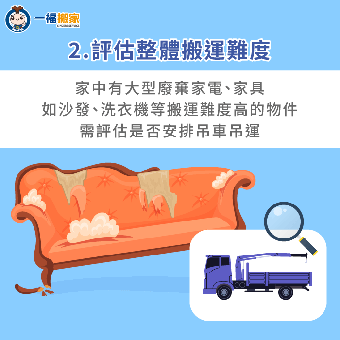 根據搬運難易度評估是否安排吊車吊掛-大型廢棄物回收