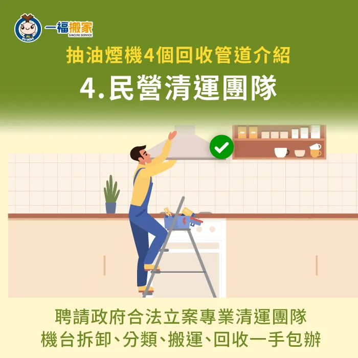 預約一福搬家公司的「廢棄物清運服務」,讓你全程免動手完成抽油煙機回收任務! 專業團隊到府清運抽油煙機-抽油煙機回收價格