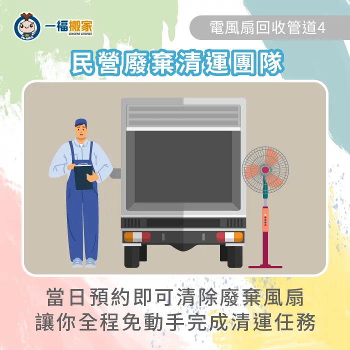 預約一福搬家公司的「廢棄物清運服務」,讓你全程免動手完成電風扇回收任務! 專業團隊到府清運電風扇-電風扇可以丟回收車嗎