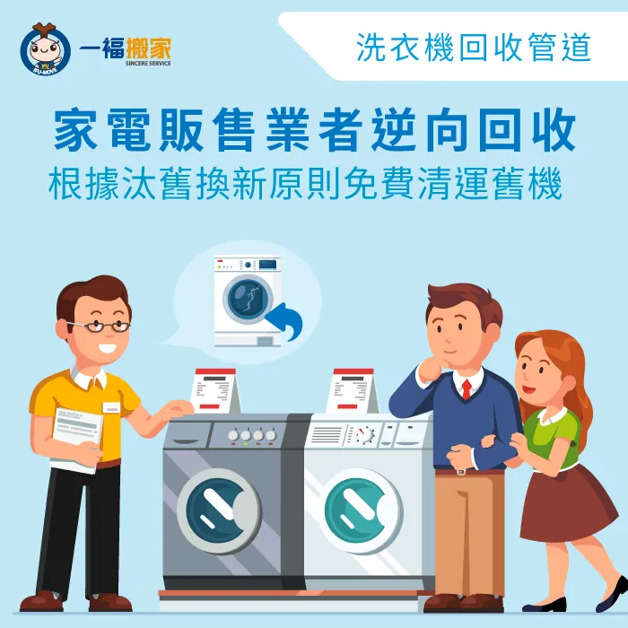 透過《廢四機逆向回收政策》向家電販賣業者申請免費回收洗衣機服務! 家電販賣業者協助回收-回收洗衣機多少錢-南區廢棄物清運推薦